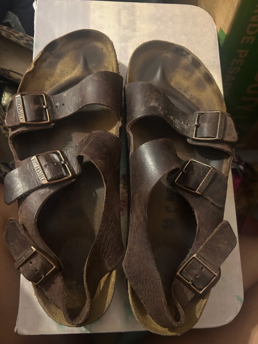 Birkenstock Dark Brown Two-Strap Leather Sandals